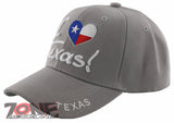 NEW! TEXAS TX LONE STAR STATE I LOVE TEXAS CAP HAT GRAY