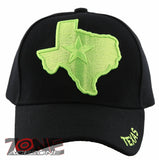 NEW! TEXAS TX LONE STAR STATE MAP TEXAS CAP HAT BLACK GREEN