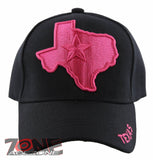 NEW! TEXAS TX LONE STAR STATE MAP TEXAS CAP HAT BLACK HOT PINK