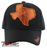 NEW! TEXAS TX LONE STAR STATE MAP TEXAS CAP HAT BLACK ORANGE