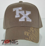 NEW! TEXAS TX LONE STAR STATE SIDE PRINT CAP HAT TX WHITE TAN