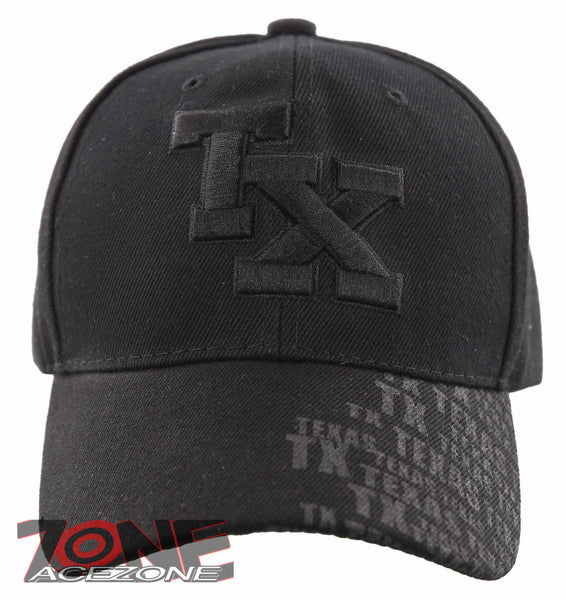 NEW! TEXAS TX BLACK LONE STAR STATE SIDE PRINT CAP HAT BLACK