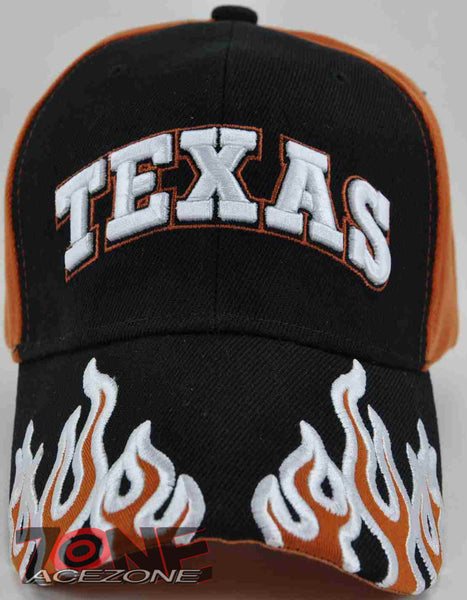 NEW! FLAME TEXAS TX CAP HAT BLACK ORANGE