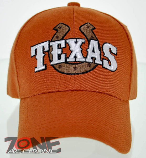 NEW! TEXAS TX HORSESHOE COWBOY CAP HAT ORNGE