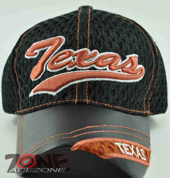 NEW! W/LEATHER TEXAS TX MESH CAP HAT BLACK
