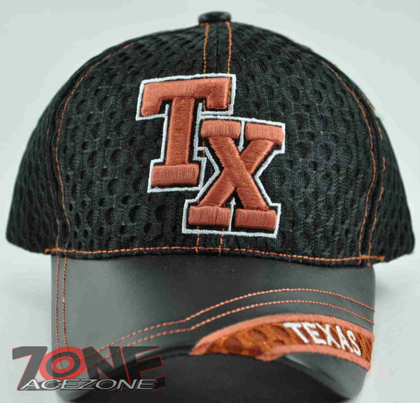 NEW! W/LEATHER TX TEXAS TX MESH CAP HAT BLACK