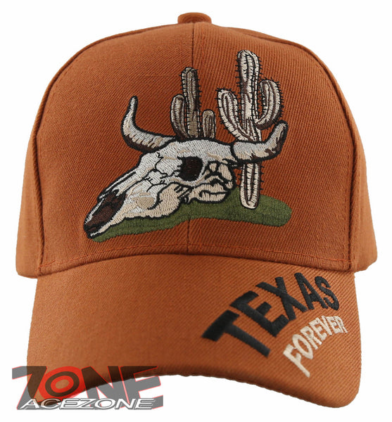 NEW! TEXAS FOREVER SKULL CACTUS BALL CAP HAT ORANGE