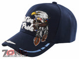 NEW! NATIVE PRIDE INDIAN AMERICAN EAGLE SIDE FEATHERS CAP HAT NAVY