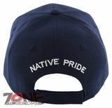 NEW! NATIVE PRIDE INDIAN AMERICAN EAGLE SIDE FEATHERS CAP HAT NAVY