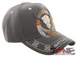 NEW! NATIVE PRIDE INDIAN AMERICAN FEATHERS BUFFALO SKULL CAP HAT GRAY
