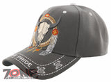 NEW! NATIVE PRIDE INDIAN AMERICAN FEATHERS BUFFALO SKULL CAP HAT GRAY
