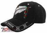 NEW! NATIVE PRIDE INDIAN AMERICAN BIG FEATHERS CAP HAT BLACK