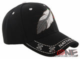 NEW! NATIVE PRIDE INDIAN AMERICAN BIG FEATHERS CAP HAT BLACK