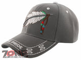 NEW! NATIVE PRIDE INDIAN AMERICAN BIG FEATHERS CAP HAT GRAY