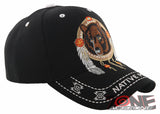 NEW! NATIVE PRIDE INDIAN AMERICAN FEATHERS BEAR CAP HAT BLACK