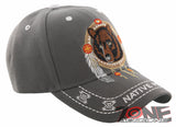 NEW! NATIVE PRIDE INDIAN AMERICAN FEATHERS BEAR CAP HAT GRAY