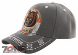 NEW! NATIVE PRIDE INDIAN AMERICAN FEATHERS BEAR CAP HAT GRAY