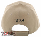 NEW! EAGLE USA ROUND STAR FLAG BALL CAP HAT TAN