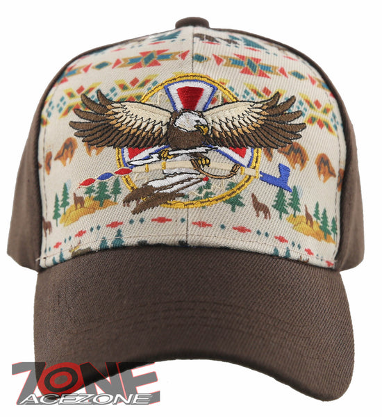NEW! NATIVE PRIDE INDIAN AMERICAN EAGLE DESIGN CAP HAT BROWN