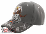 NEW! NATIVE PRIDE INDIAN AMERICAN FEATHERS EAGLE BUFFALO SKULL CAP HAT GRAY
