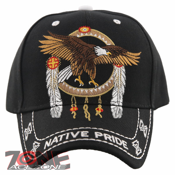 NEW! NATIVE PRIDE INDIAN AMERICAN FEATHERS BIG EAGLE CAP HAT BLACK