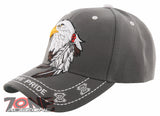 NEW! NATIVE PRIDE INDIAN AMERICAN FEATHERS BIG EAGLE HEAD CAP HAT GRAY