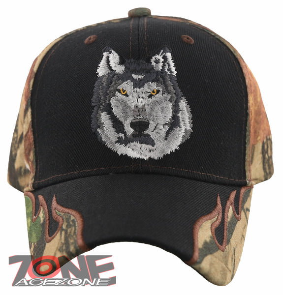 NEW! NATIVE PRIDE WOLF SIDE FLAME CAP HAT BLACK