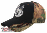 NEW! NATIVE PRIDE WOLF SIDE FLAME CAP HAT BLACK