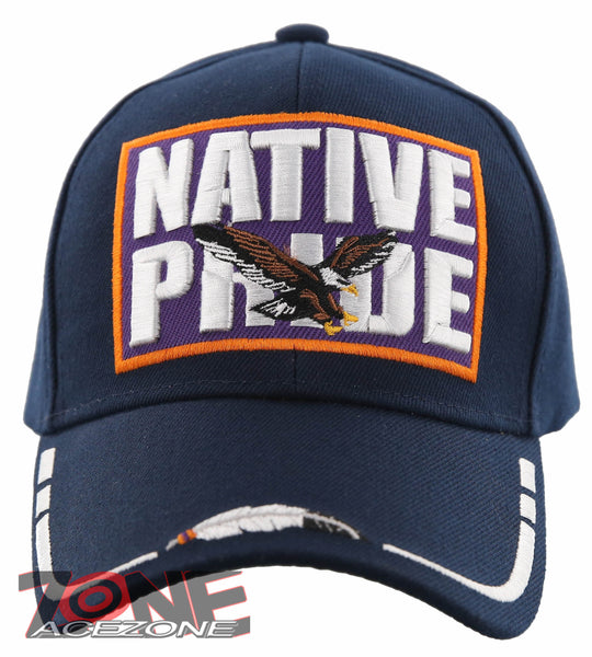 NEW! BIG NATIVE PRIDE EAGLE FEATHERS CAP HAT NAVY