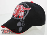 NEW! NATIVE PRIDE RED BUFFALO SKULL FEATHERS CAP HAT BLACK