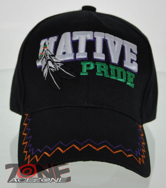 NEW! NATIVE PRIDE FEATHERS CAP HAT BLACK