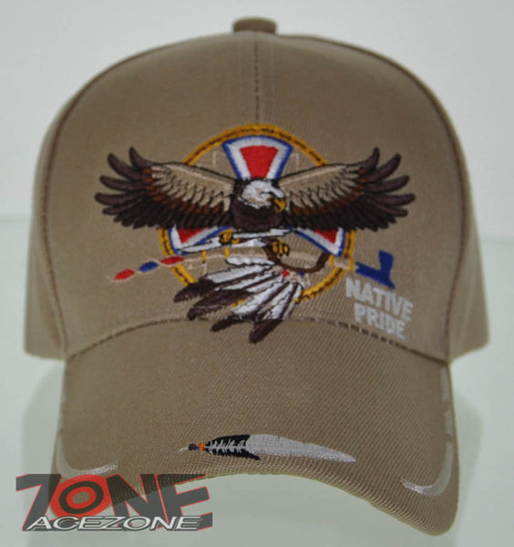 NEW! NATIVE PRIDE EAGLE FEATHER CAP HAT N2 TAN