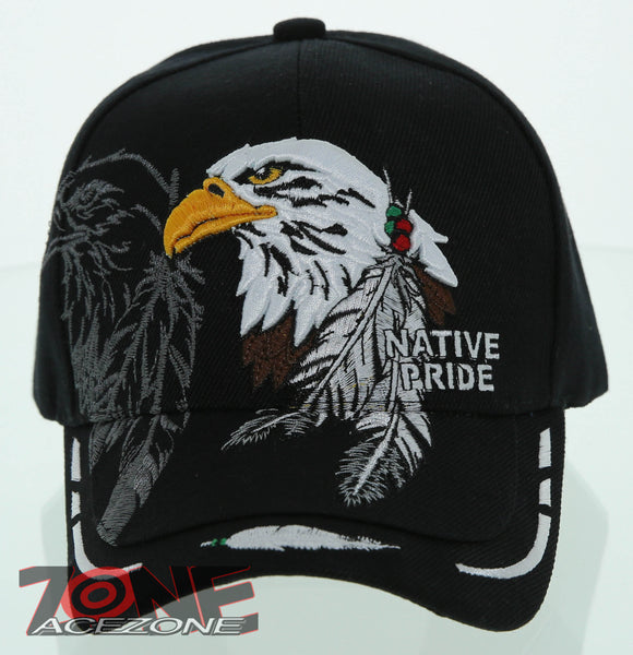 NEW! NATIVE PRIDE EAGLE FEATHERS CAP HAT BLACK