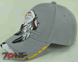 NEW! NATIVE PRIDE EAGLE FEATHERS CAP HAT GRAY