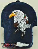 NEW! NATIVE PRIDE EAGLE FEATHERS CAP HAT NAVY