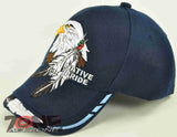 NEW! NATIVE PRIDE EAGLE FEATHERS CAP HAT NAVY