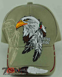 NEW! NATIVE PRIDE EAGLE FEATHERS CAP HAT TAN