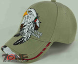 NEW! NATIVE PRIDE EAGLE FEATHERS CAP HAT TAN