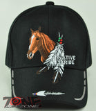 NEW! NATIVE PRIDE HORSE FEATHERS CAP HAT BLACK
