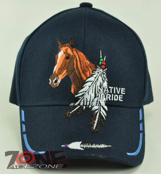 NEW! NATIVE PRIDE HORSE FEATHERS CAP HAT NAVY