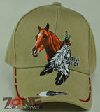 NEW! NATIVE PRIDE HORSE FEATHERS CAP HAT TAN