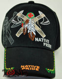 NEW! NATIVE PRIDE DOUBLE AXE FEATHER CAP HAT BLACK