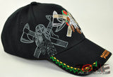 NEW! NATIVE PRIDE DOUBLE AXE FEATHER CAP HAT BLACK