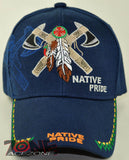 NEW! NATIVE PRIDE DOUBLE AXE FEATHER CAP HAT NAVY