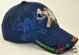 NEW! NATIVE PRIDE DOUBLE AXE FEATHER CAP HAT NAVY
