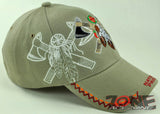 NEW! NATIVE PRIDE DOUBLE AXE FEATHER CAP HAT TAN