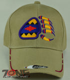 NEW! NATIVE PRIDE BEAR CLAW FEATHERS CAP HAT TAN