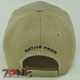 NEW! NATIVE PRIDE BEAR CLAW FEATHERS CAP HAT TAN