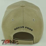 NEW! NATIVE PRIDE BEAR CLAW FEATHERS CAP HAT TAN