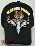NEW! NATIVE PRIDE WOLF FEATHERS N1 CAP HAT BLACK